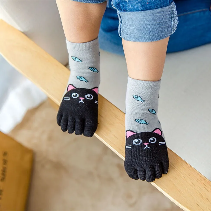 Calcetines de algodón con cinco dedos para niños y niñas, calcetín de algodón con estampado de animales, estilo Kawaii, para año nuevo