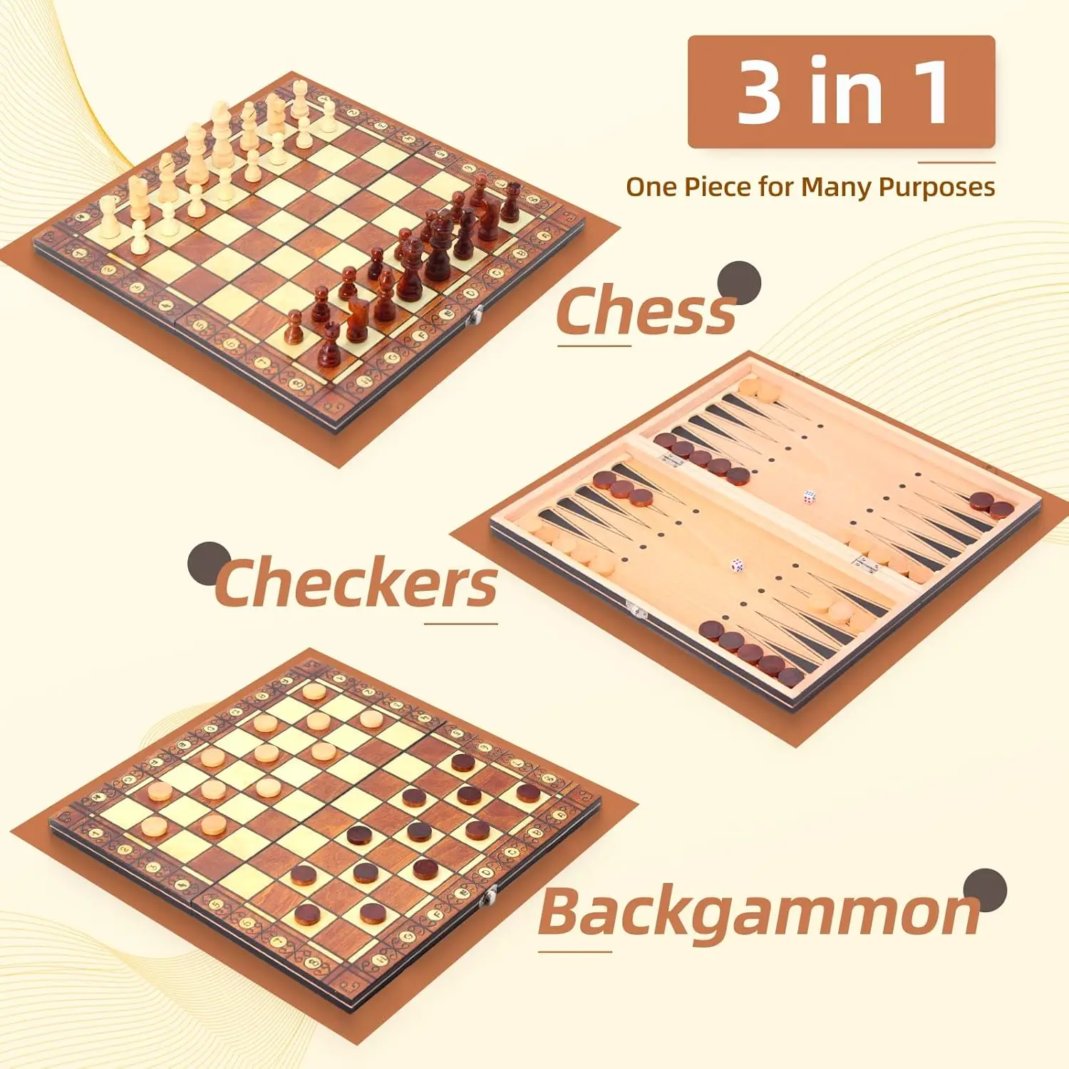 Chess Magnetic Backgammon Checkers Set 3-in-1 Foldable Board Game International Chess Folding Choard Draughts Entertainment magnetic chess set board game foldable chess board folding chess board chess pieces and board table games chess puzzle game chess pieces