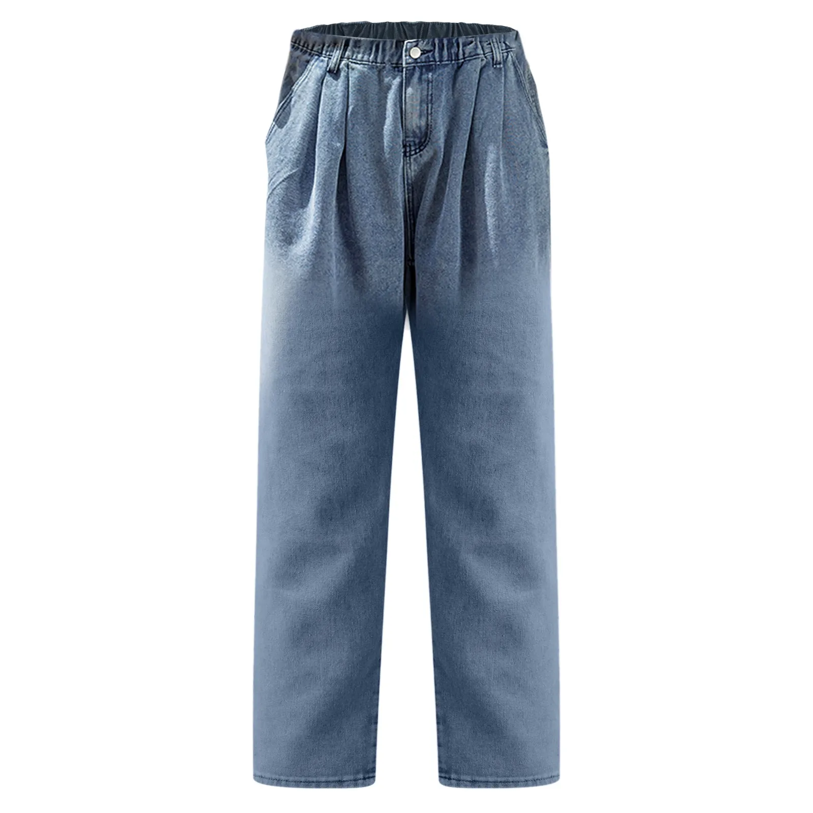 Men Y2k Denim Jeans Hip Hop Elastic Waist Oversized Straight Trousers Baggy Trendy Streetwear Pants Loose Sports Simplic Bottoms