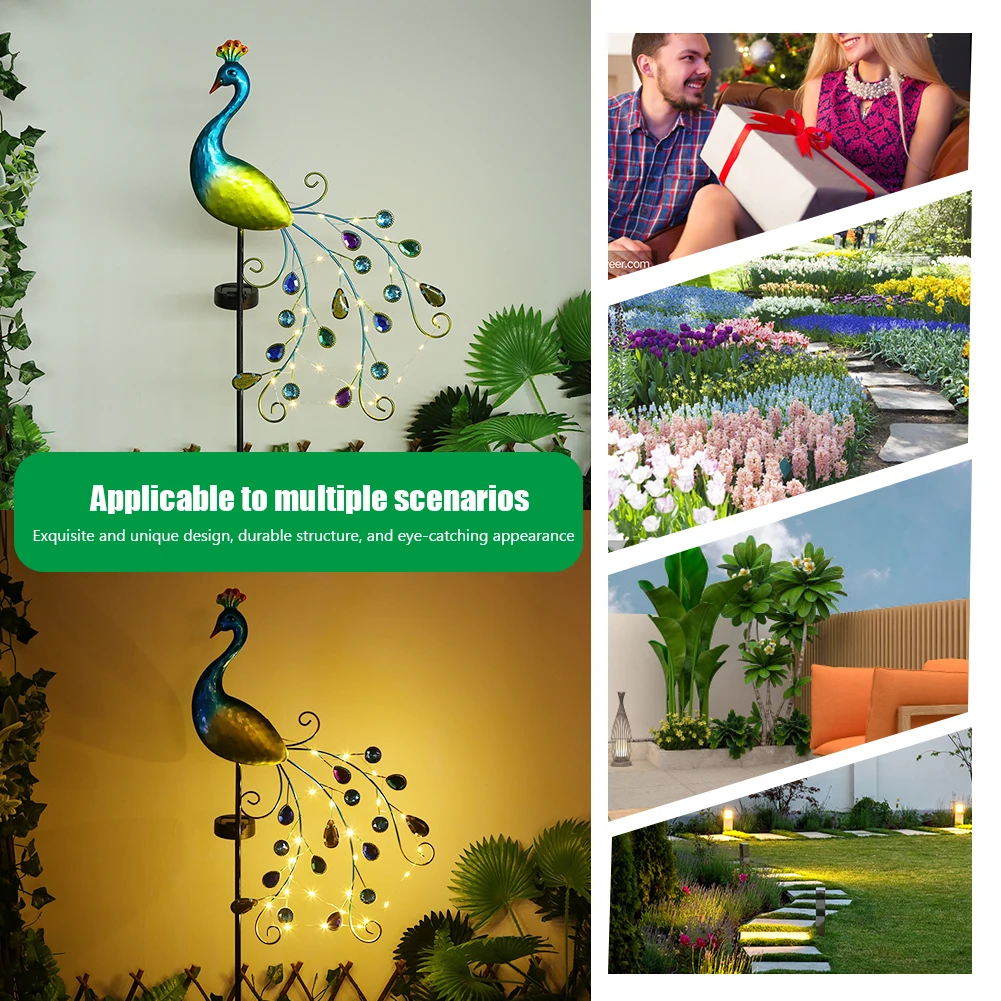 Description Picture 6 of itemMetal Peacock Garden Solar Lights 300mAh LED Outdoor Decor Stake Light Waterproof Solar Lawn Lamp for Courtyard Garden Path Lawn