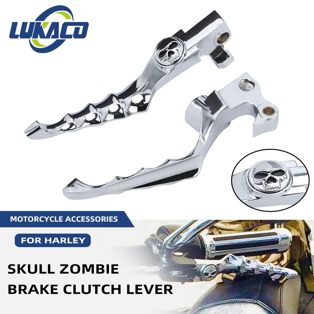 

For Harley Sportster XL883 XL1200 48 72 883 1200 Custom 2004-2022 Motorcycle Chrome Skull Zombie Brake Clutch Levers Handle Bar