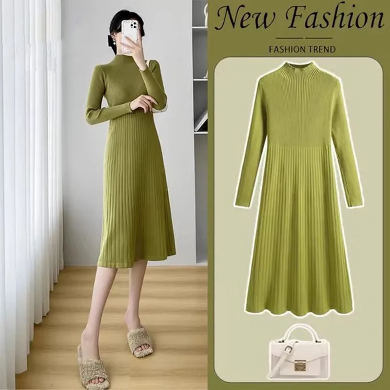 

Maternity Knit Solid Dress Autumn Clothes For Pregnant Women Soft Half Turtleneck Dress New Fashion Pregnancy Sweater Dresses