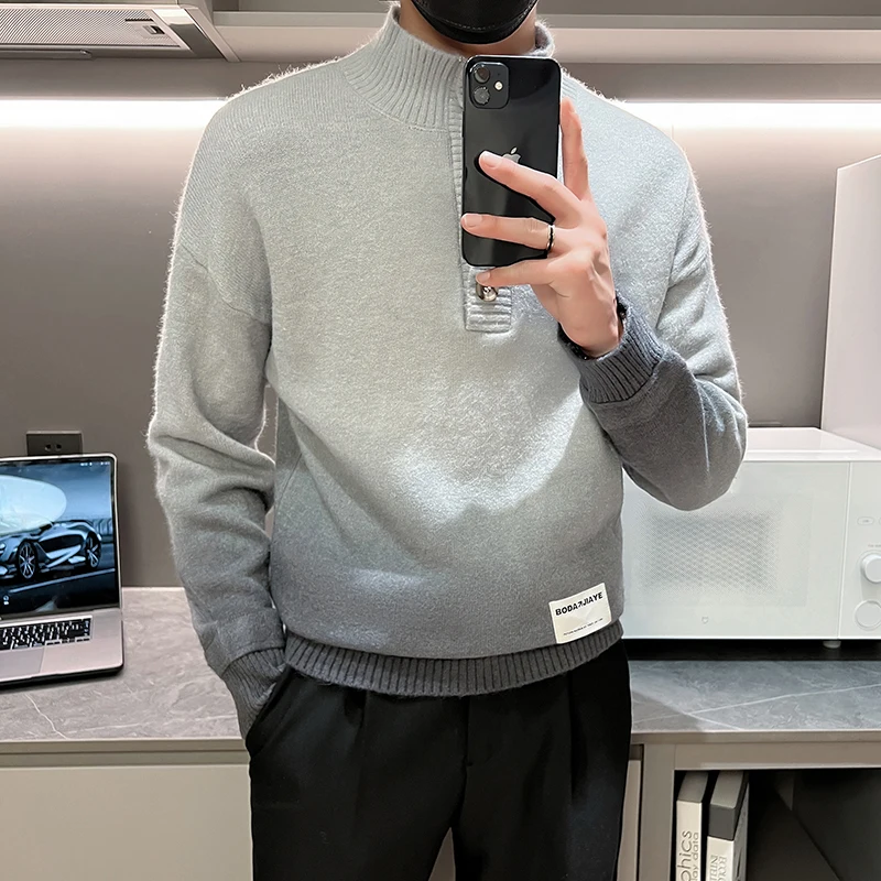 3XL-M New Men's Thickened Slim Fit Sweater Knitted Sweaters Men Three-dimensional High-grade Crew Neck Warm Casual Top Pullover