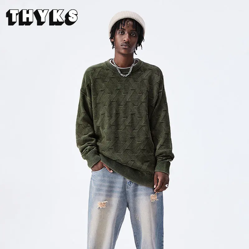 

Hip-Hop Men's Sweater Trend O-neck Cotton Geometric Knit Sweater Casual Streetwear Harajuku Warm Vintage Pullover Sweater Men