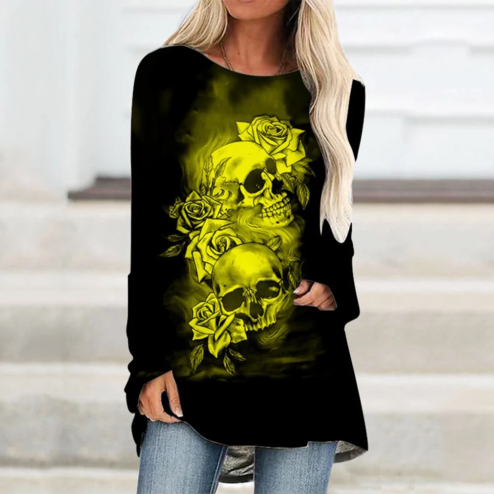 

Women'S Long Sleeve Nuclear Radiation Death Skulls T-Shirt For Women Girls Autumn Winter Clothing Loose T-Shirt 3D Top Tees