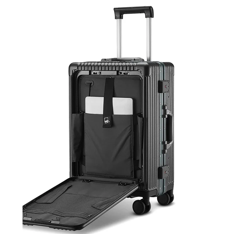 New Multi-Functional Luggage Trolley 20 Inch Universal Wheel Boarding Bag USB Front Open Side Open Computer Travel Suitcase travel bag pull bar suitcase