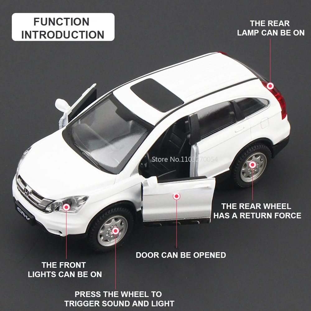 1/32 Honda CRV Toys Car Model Alloy Diecasts Metal Simulation Collection Vehicles With Sound Light Pull Back Boys Toy Kids Gifts 3
