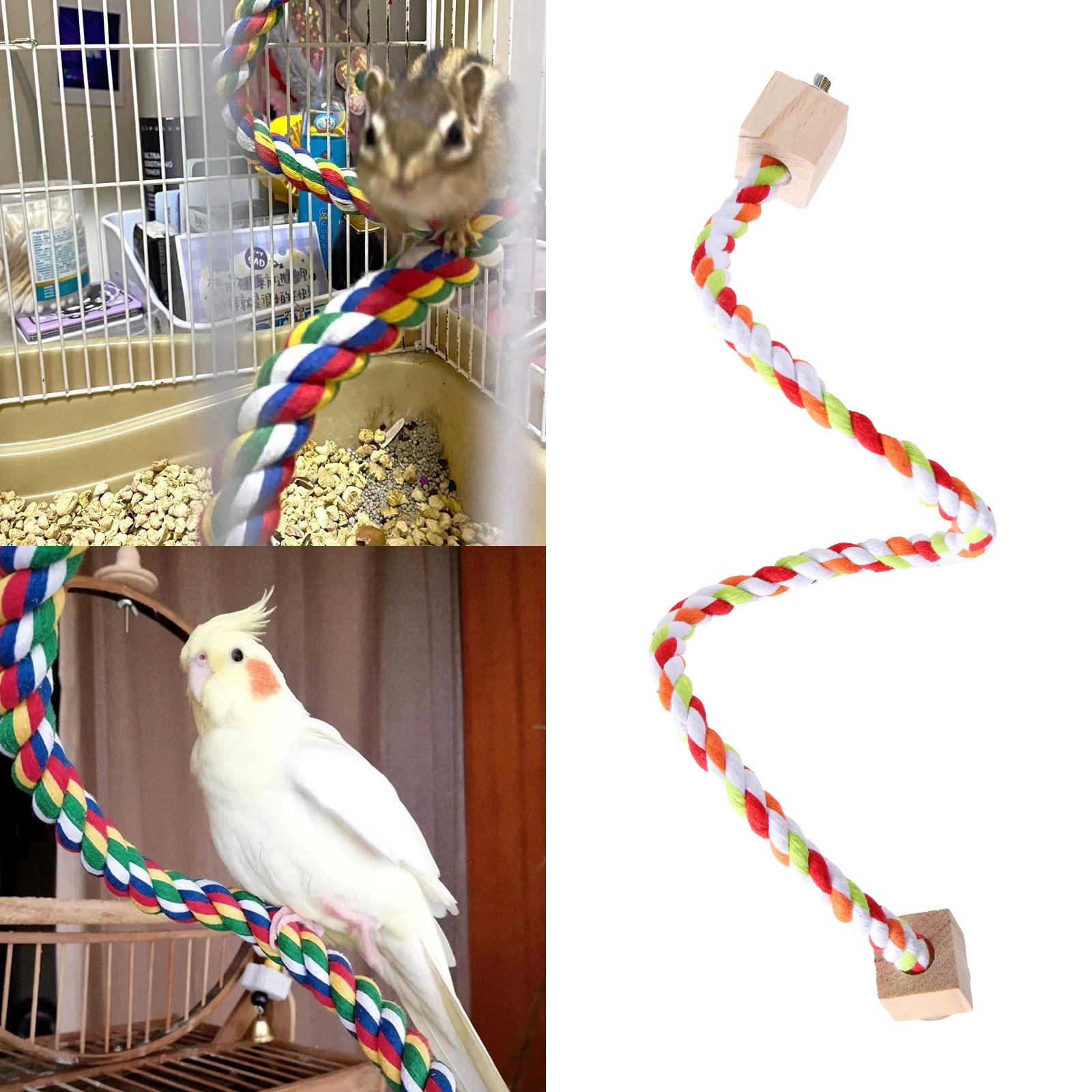 Pet Bird Rope Hanging Parrot Perch Rope Colorful Cotton Rope Toy Elastic Budgie Climbing Chewing Toy Bird Swing Stand Pet Toy 4