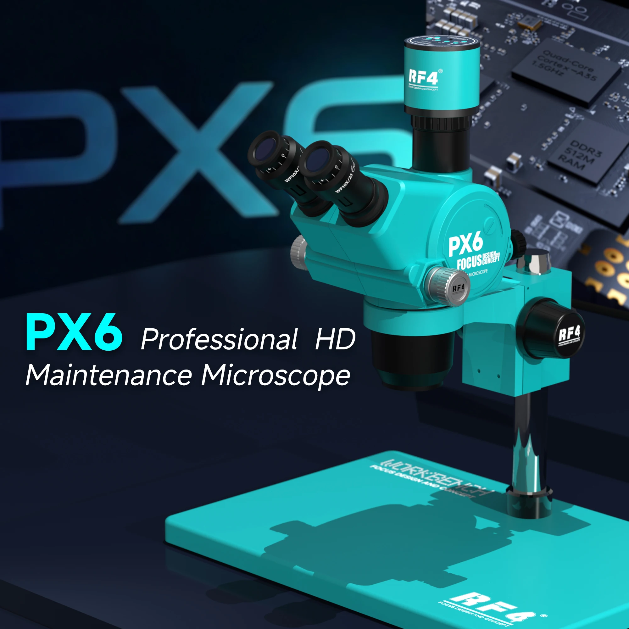 RF4 PX6 6.5-65X 삼안 실체 현미경 HD 4K 카메라 전자 수리용 마더보드 PCB 용접 결함 감지 도구