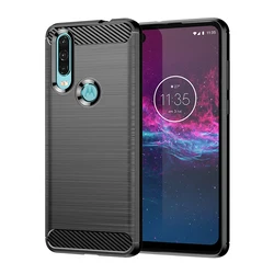 Carbon Fiber Soft Silicone Matte Back Phone Case for Moto One Vision (Black)