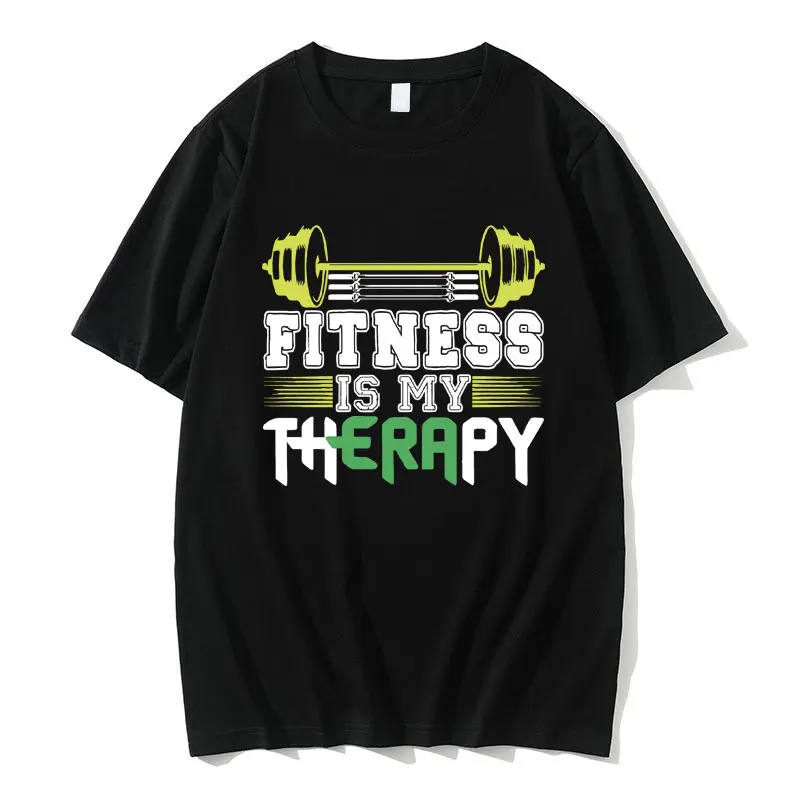 

Funny Fitness Is My Therapy Meme T-shirt Men Women Fitness Gym Cozy Cotton Tshirt Short Sleeve Male Crewneck Oversized T Shirt