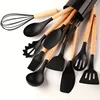 12pcs Set of Multi-color Silicone Wooden Handle Kitchenware Set Non Stick Pot Spatula and Spoon Cooking Utensils, Heat-resistant 6