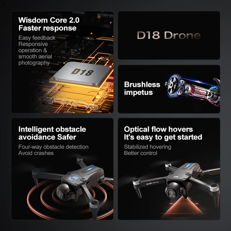Drone Mini D18 8K Moteur Brushless Évitement Obstacles