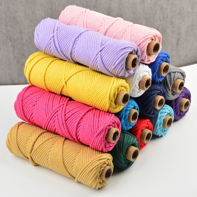 Macrame Cord 4mm 50Meters Cotton Colorful DIY Crafts for Handwork Wall Hanging Tapestry Home Decoration