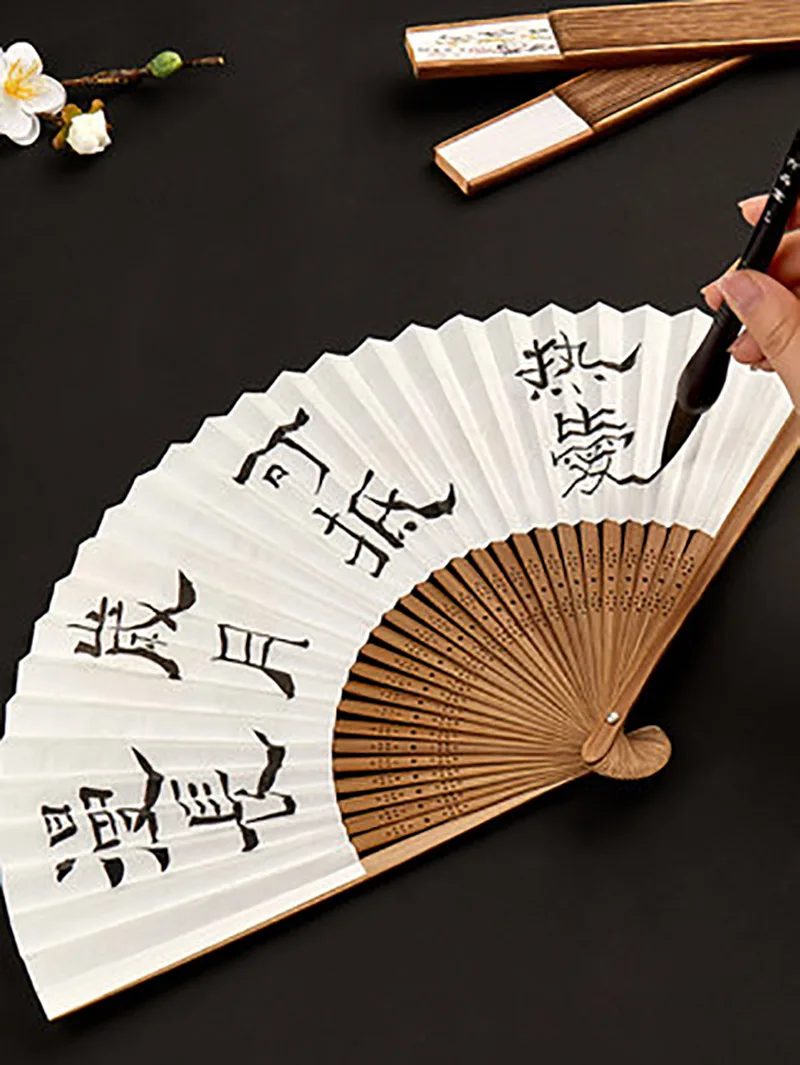Diy Xuan Paper Fan Blank Chinese Brush Calligraphy Ink Painting Creation Paper Hand-Held Folding Fans For Summer Use Gifts
