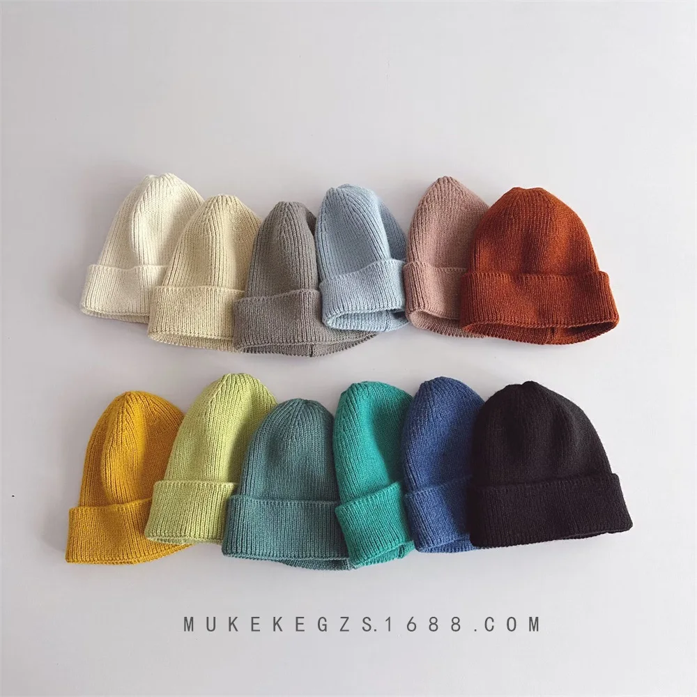 

Korean style dopamine color children's knitted hat, fashionable solid color, simple and trendy, baby versatile wool hat
