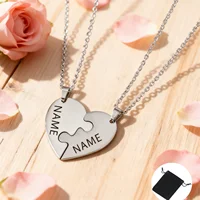 Collier Puzzle en forme de cœur avec nom personnalisé, en acier inoxydable, Puzzle d'amour personnalisé, collier d'amitié, bijoux de famille, cadeau 1
