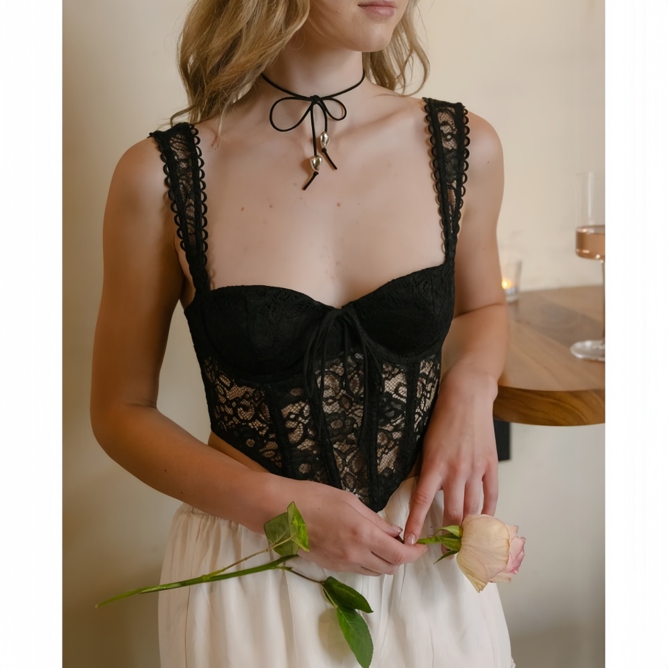 Krasapt Sexy Black Lace Corsets Fancy Hollow Out Perspective Corselette Summer Street Woman Crop Corsets 2025 New