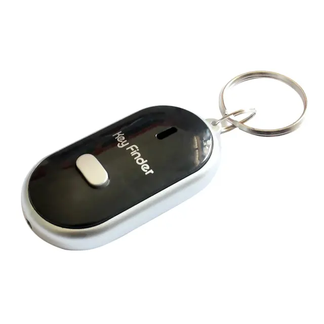 Smart Search Locator Anti-lost Key Finder Keychain Whistle Beep Sound Control LED Flashlight Portable Car Key Finder black