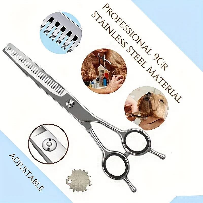 7.5-inch Professional Pet Grooming Scissors Set, Dog Scissors Straight Curved scissors Shark Scissors Kit (silver)