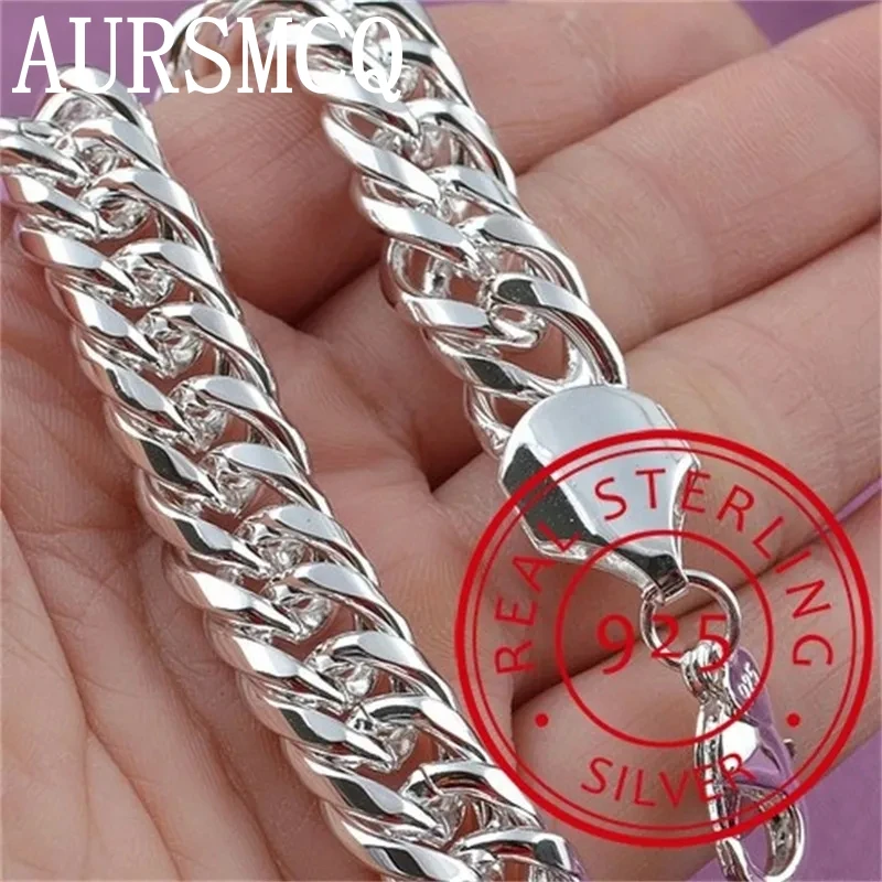 

AURSMCQ Noble 925 Sterling Silver Square Solid Chain Bracelet For Women Men Charm Party Gift Wedding Fashion Jewelry Gifts