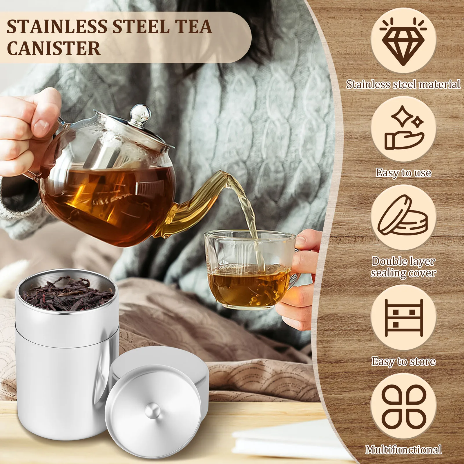 Stainless Steel Tea Coffee Sugar Storage Canister