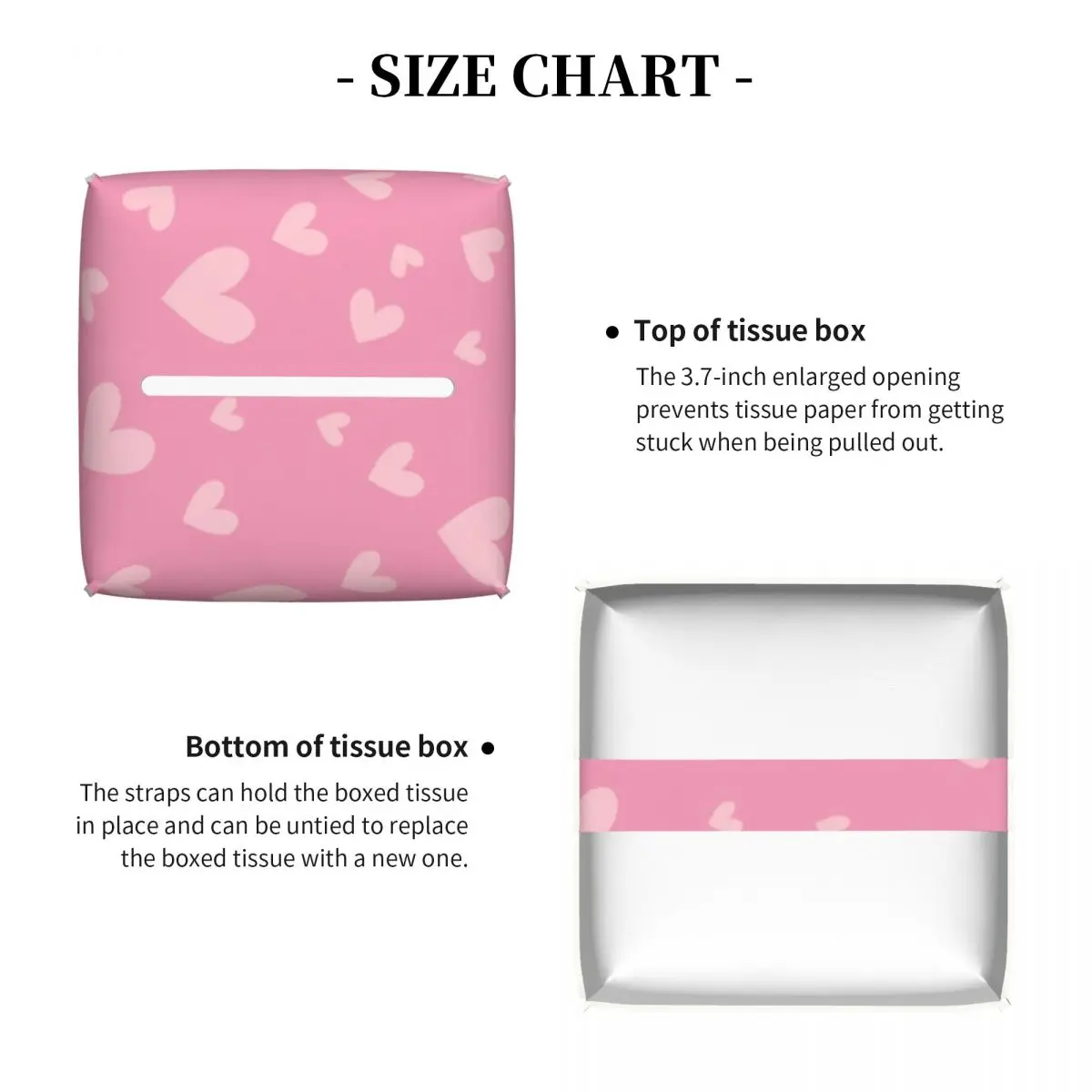 Custom Pink Hearts Pattern Tissue Box Cover Square PU Leather Facial Tissues Holder for Home 4