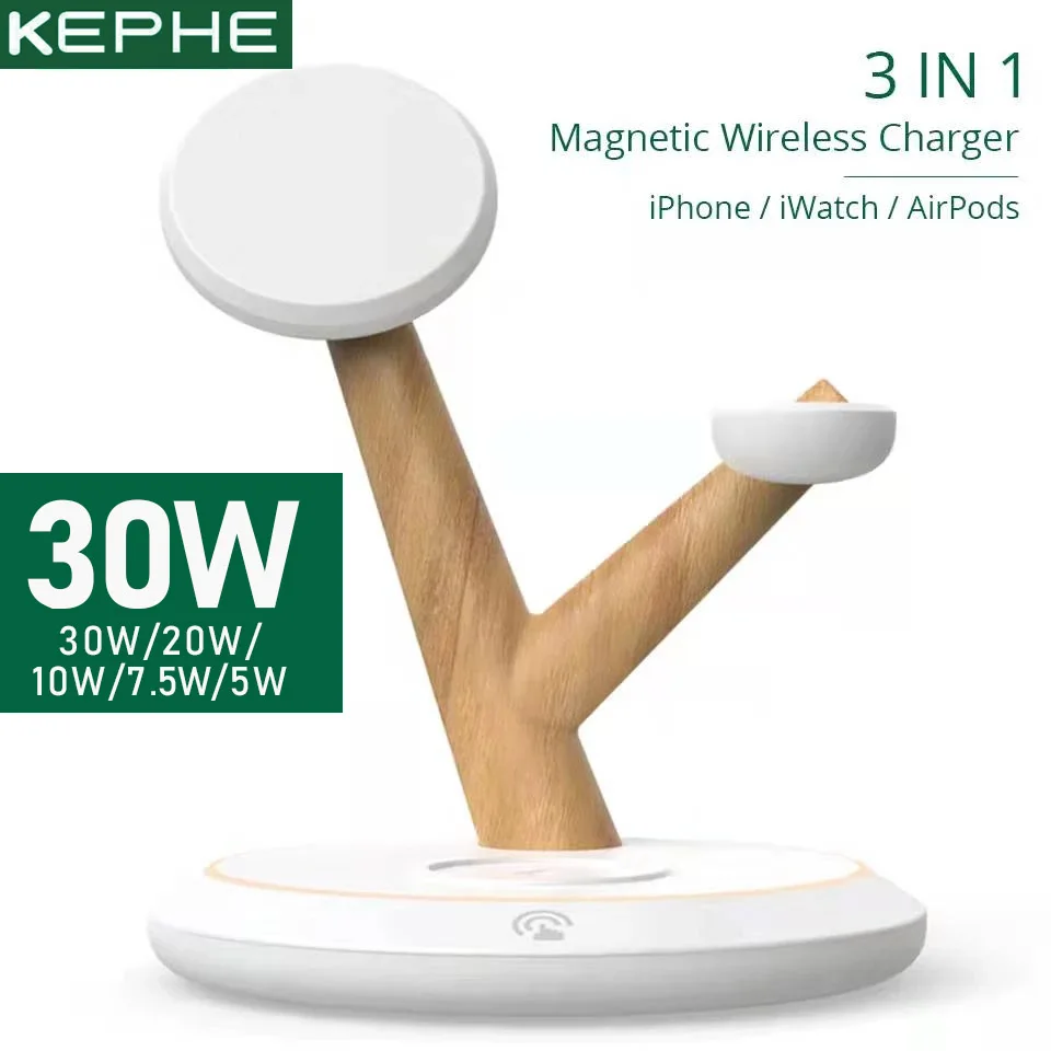 

30W Magnetic Wireless Charger 4 in 1 Stand for iPhone15 14 13 12 Pro Max Wireless Charging Station for Apple Watch 7 6/Airpods 3