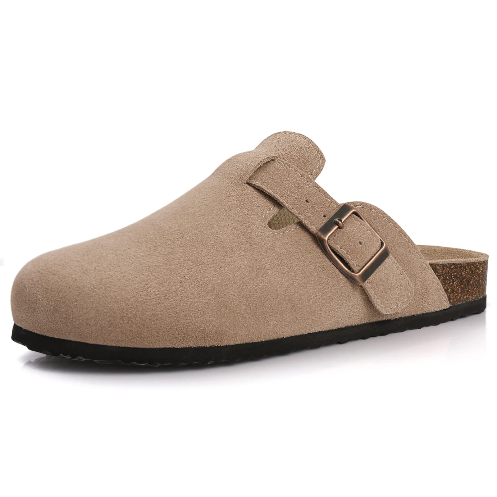 Comwarm Women's Suede Clogs Slippers Leather Mules Men Classic Cork Flats Slipper Outdoor Cork Footbed Sandals with Arch Support 2