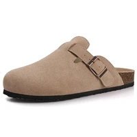 Comwarm Women's Suede Clogs Slippers Leather Mules Men Classic Cork Flats Slipper Outdoor Cork Footbed Sandals with Arch Support 2