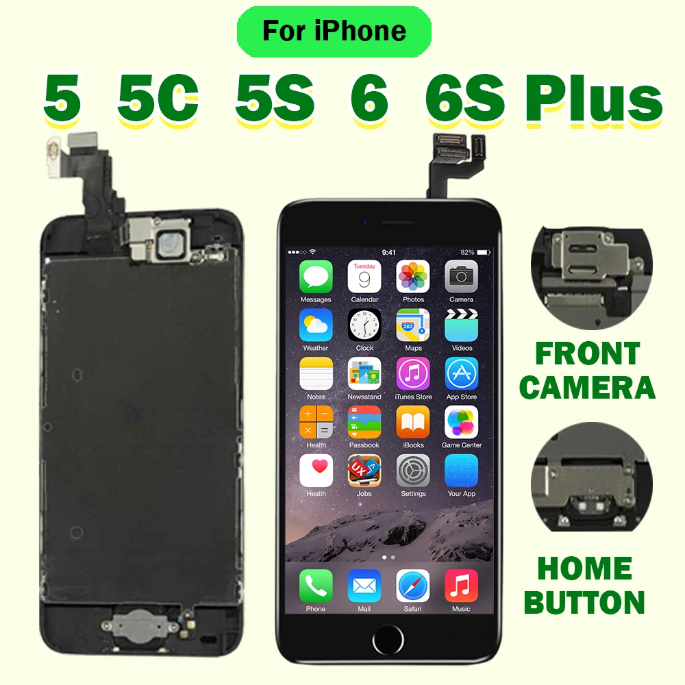 

ЖК-экран для iPhone 5 5C 5S 6 6S Plus SE 2016, сменный дисплей, полный сенсорный дигитайзер, полный комплект в сборе + камера + Главная клавиша