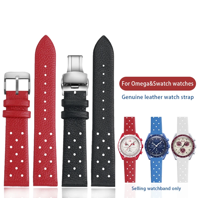 Cinturino Moda In Vera Pelle Da 20Mm Per Omega X Swatch Co-Branded Joint Moonsswatch Epicicloidale Blu Rosso Cinturino Per Orologio