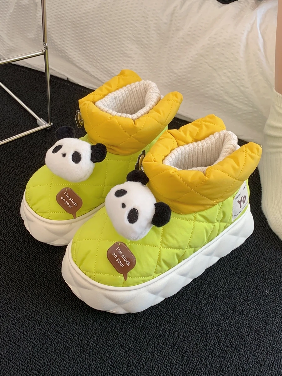 Cute Panda Couple Snow Boots 2023 Winter Thick Versatile For Men Women Indoor Household Boots Shoes Waterproof Cotton Slippers