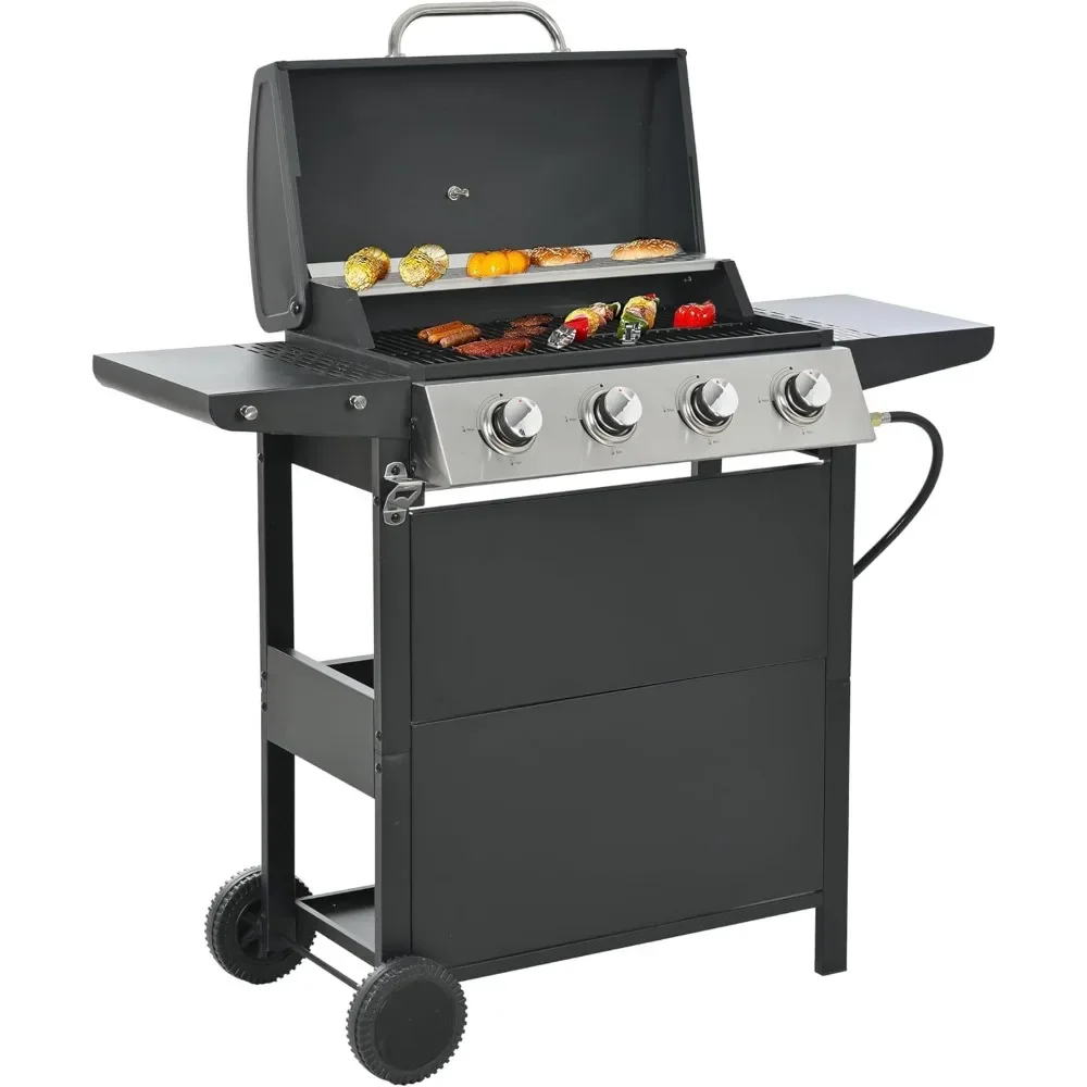 

4-Burners Propane Gas BBQ Grill gas grill outdoor wtih Porcelain-Enameled wire cooking grates , 34200 BTU Output