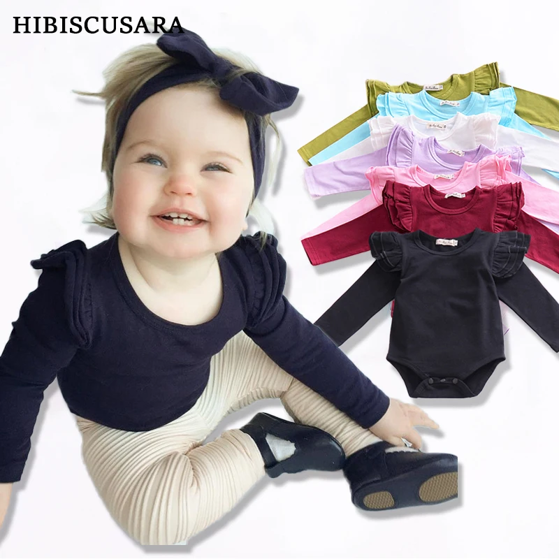 

Cotton Baby Girl Ruffles Full Sleeve Rompers Spring Summer Infant Toddler Solid Color Romper Jumpsuit Classic All-matches Tops