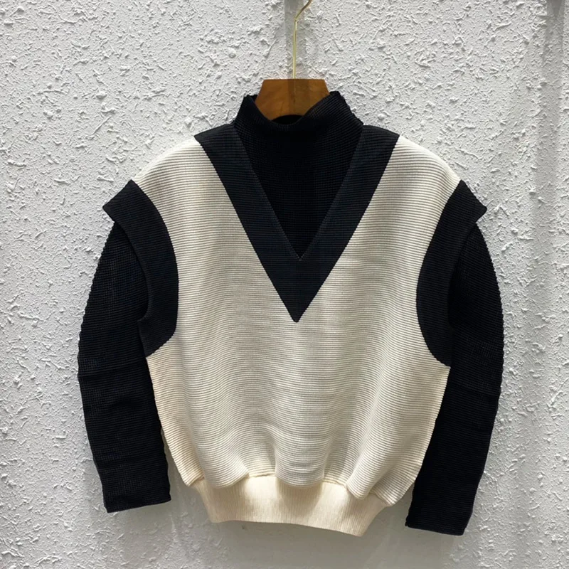 

Pleated waistcoat women's spring/summer new big V collar loose T-shirt jacket