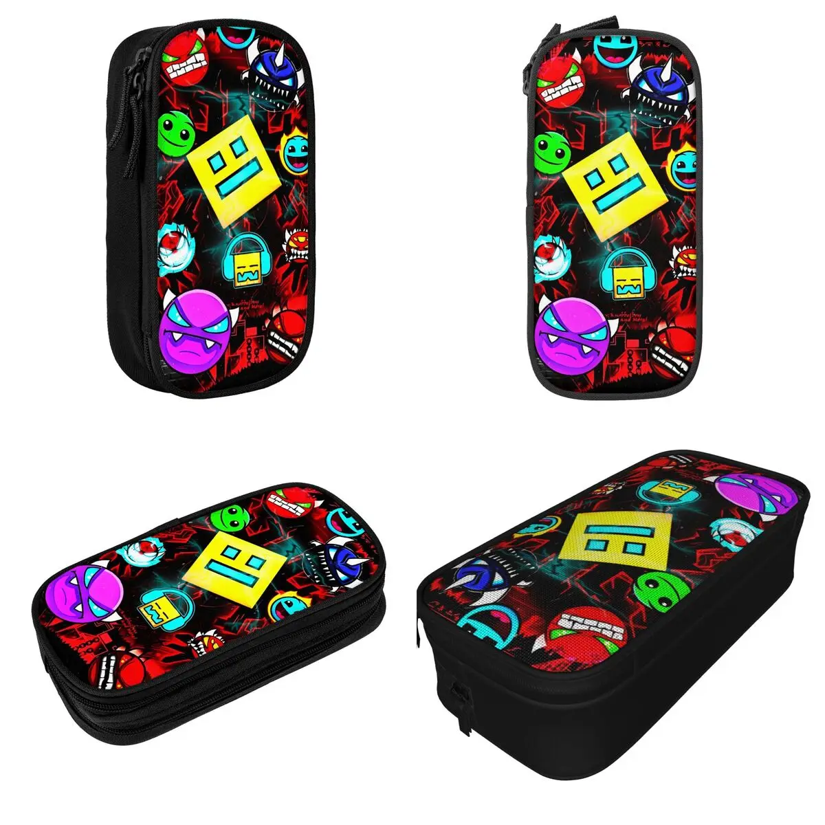 Geometry Dash Runner Game Pencil Case Geometric Dash Pencil Pouch Pen Kids Large Storage Bags Supplies Zipper Accessories