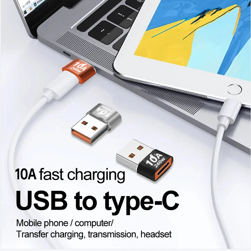 Adaptateur USB-C Mâle Vers USB 3.0 Femelle Type A - 10A/240W, Support OTG - Noir/argenté - Neuf