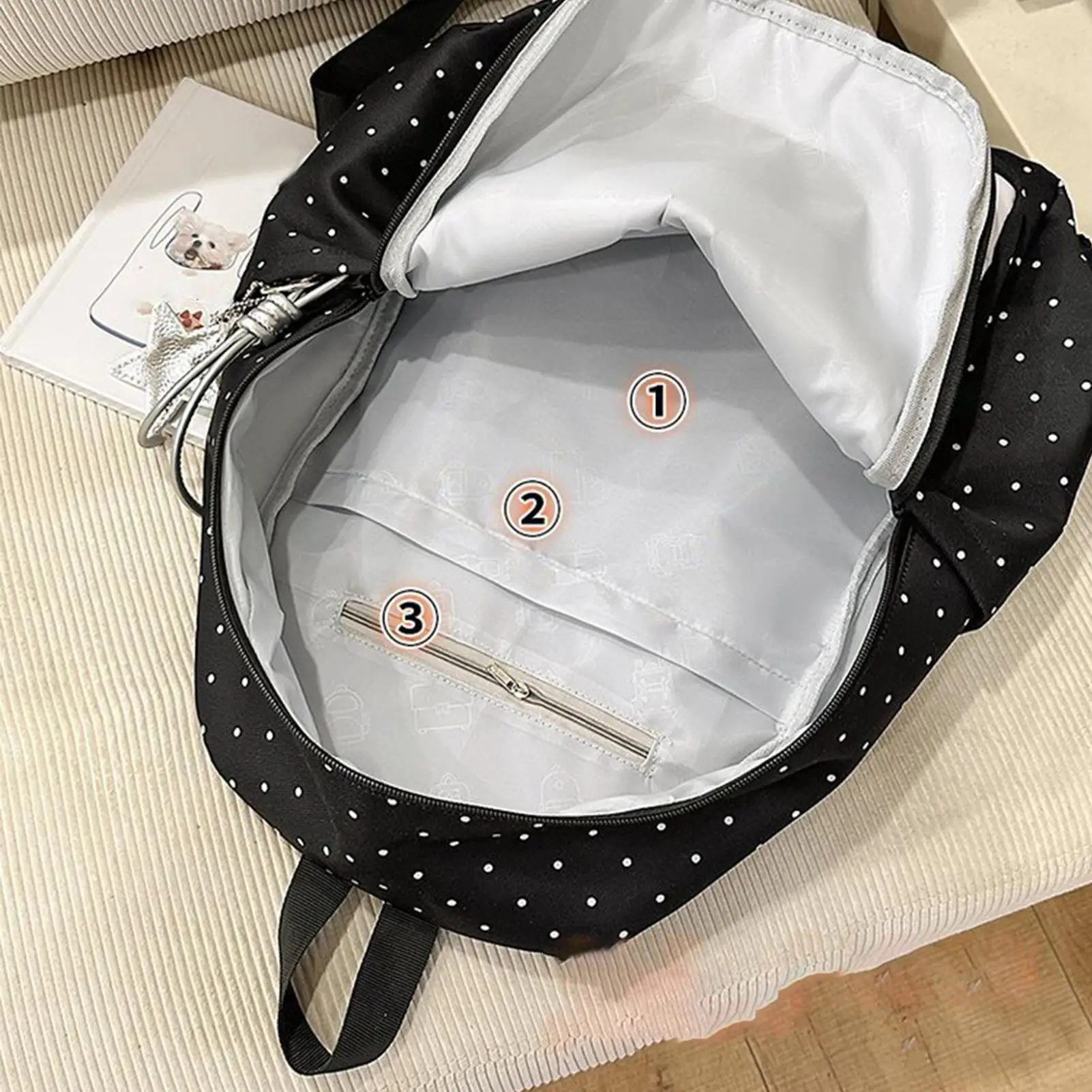 Zaino per Studenti di Musica, Zaino da Donna con Stampa a Pois, Borsa di Grande Capacità, Zaino Semplice e alla Moda per Donna e Ragazza - immagine 3