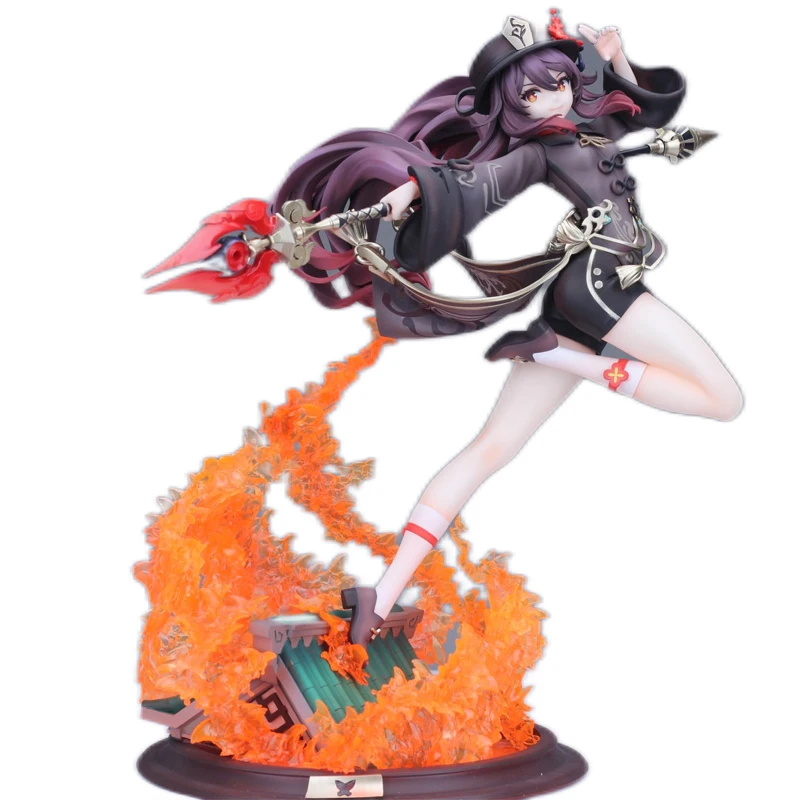 

28cm Genshin Impact Anime Figure Hu Tao Knight Fighting Stance Action Figures Keqing/Paimon/Klee PVC Collection Model Doll Toys