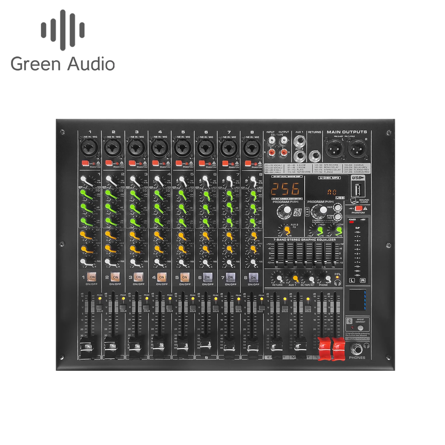 GAX-EM8 전문 8 채널 파워 믹서 DJ 믹서, 256DSP 오디오 사운드 카드 및 믹서, 노래방 무대 KTV용 USB 스위치
