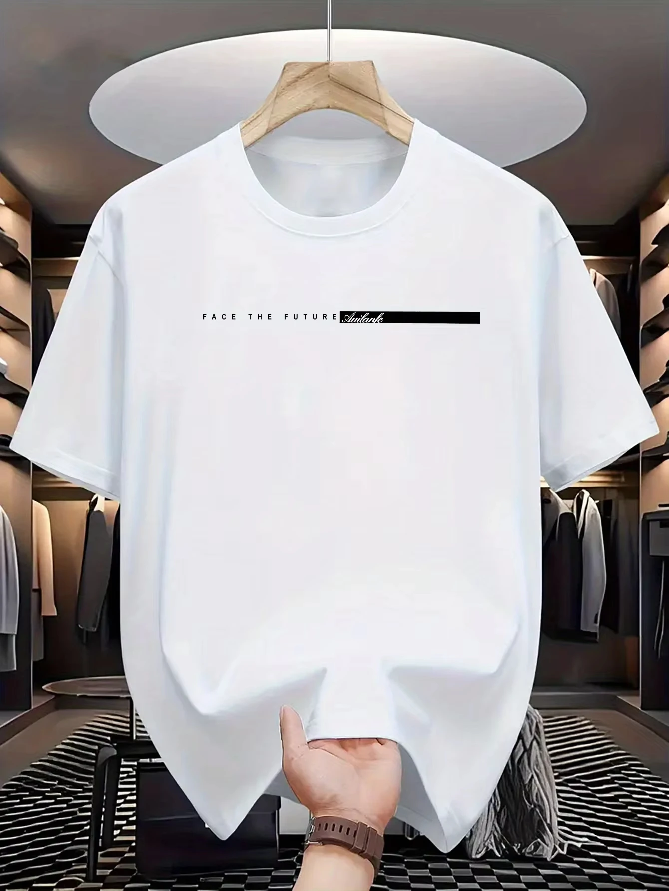 Summer men's cotton casual loose fit large letter print round neck short sleeved T-shirt top High Street Unisex style T-shirt