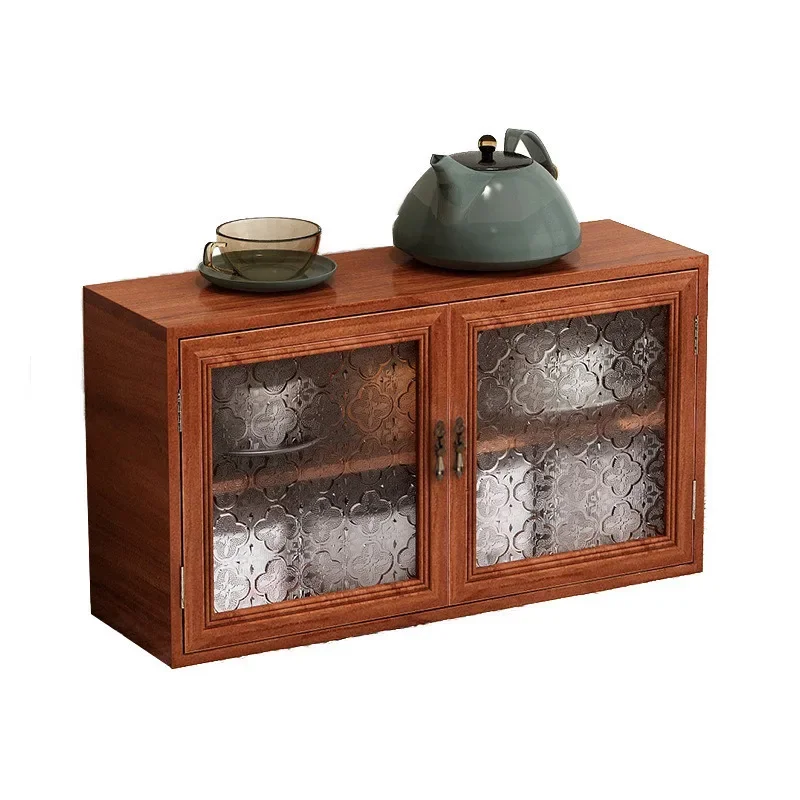 New Desktop Cabinet, Dust-Proof Storage Box, Crabapple Glass Tea Set, Solid Wood Plaid Table Handle Cup