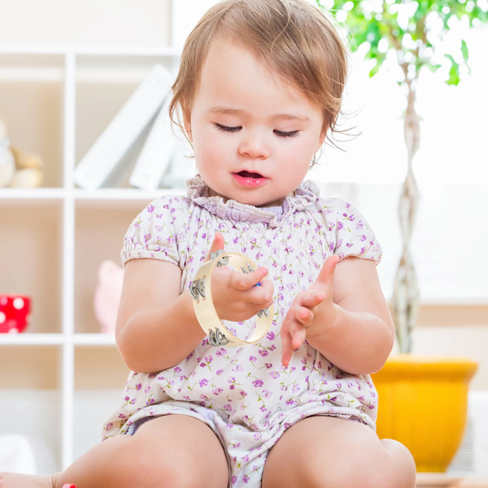 2pcs Wooden Double Layer Tambourines Lightweight Portable Hand Bells for Adults Kids Musical Instruments Rhythm Playthings