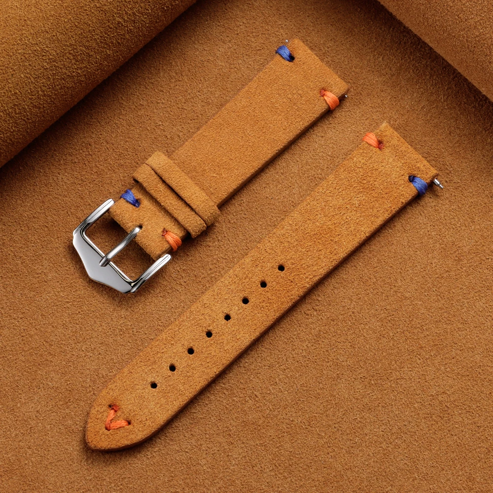 Premium Suede Leather Vintage Blue Watch Strap - Sporty and Stylish Replacement Band
