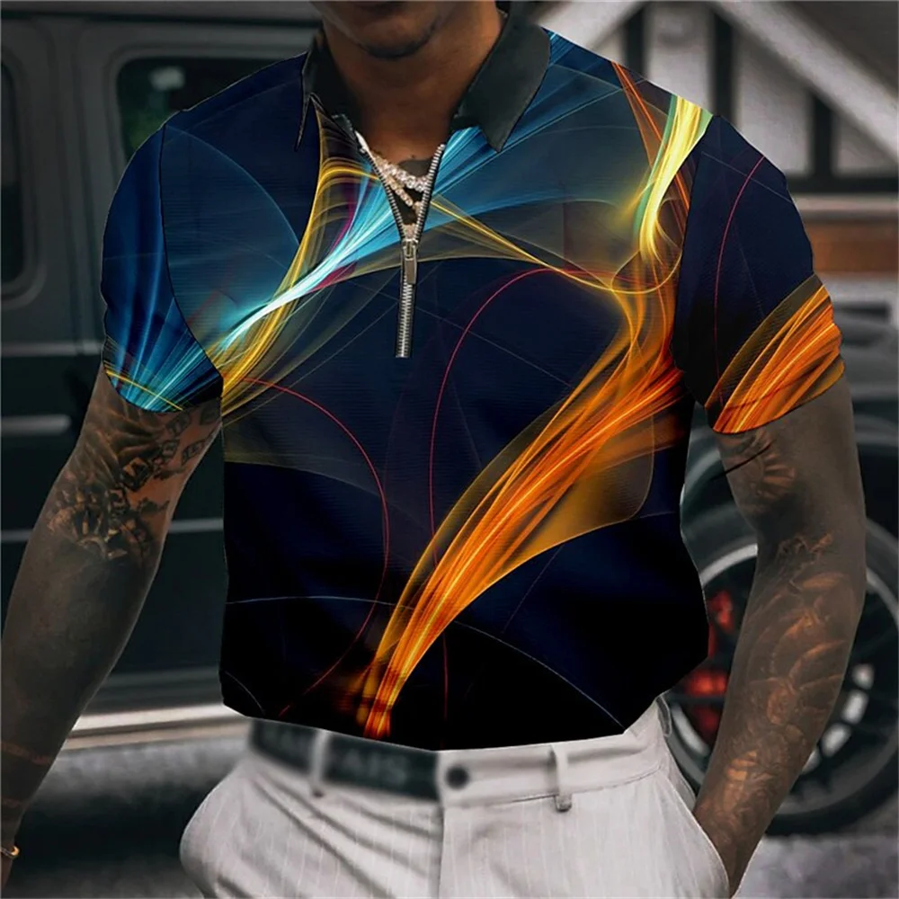 

Men'S Zip Polo Shirt Golf Shirt Prints Dazzle Patterns Turndown Short Sleeves New Zipper Clothing Apparel Hawaii Fashion Blouse