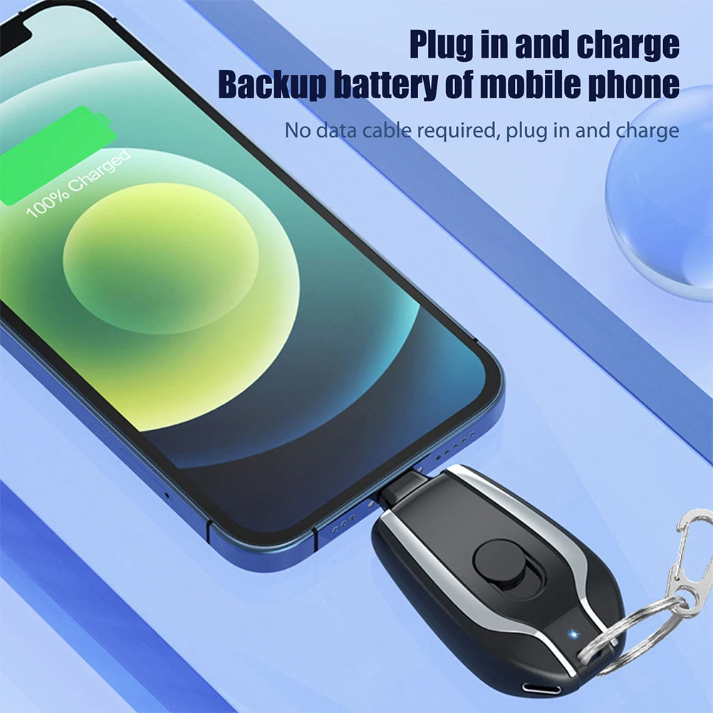 Portable Keychain Charger 1500mAh Wireless Mini Battery Pack Fast Charging Backup Power Bank Type-C For iPhone Android Devices