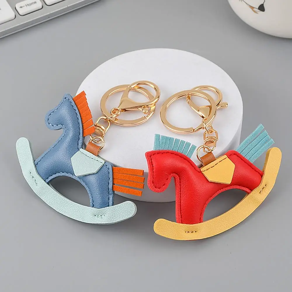 Charming Cartoon Pony Keychain Leather Rocking Horse Pendant Gift