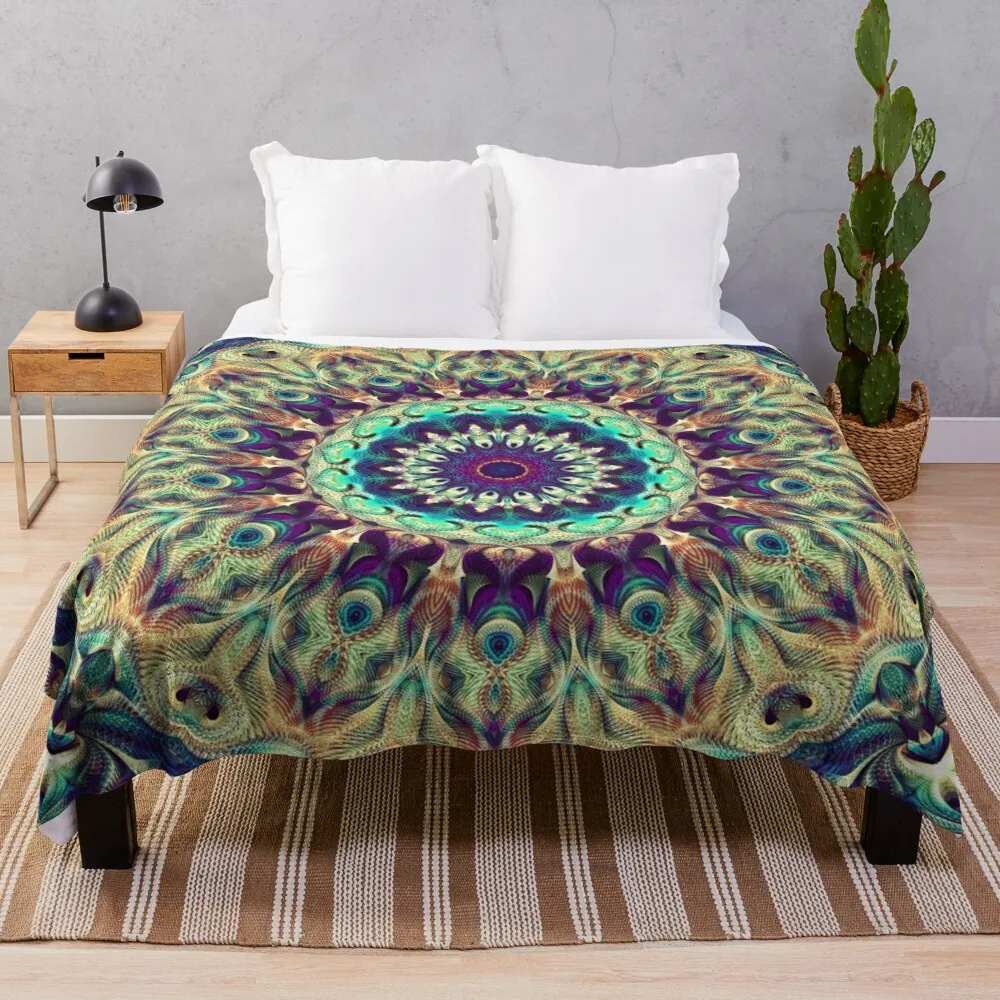 

Flower Of Life Mandala (Peacock Dance) Throw Blanket Kawaii Blanket