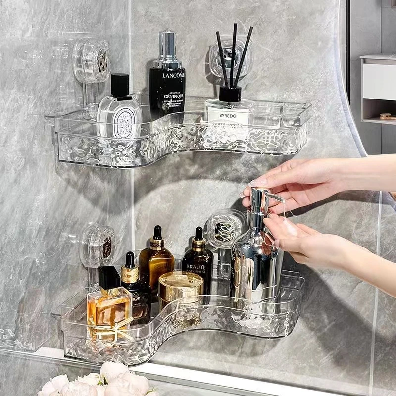 

Suction Cup Bathroom Storage Rack Wall Mounted Shower Corner Shelf Punch-Free Organizer Holder Bathroom Accessories